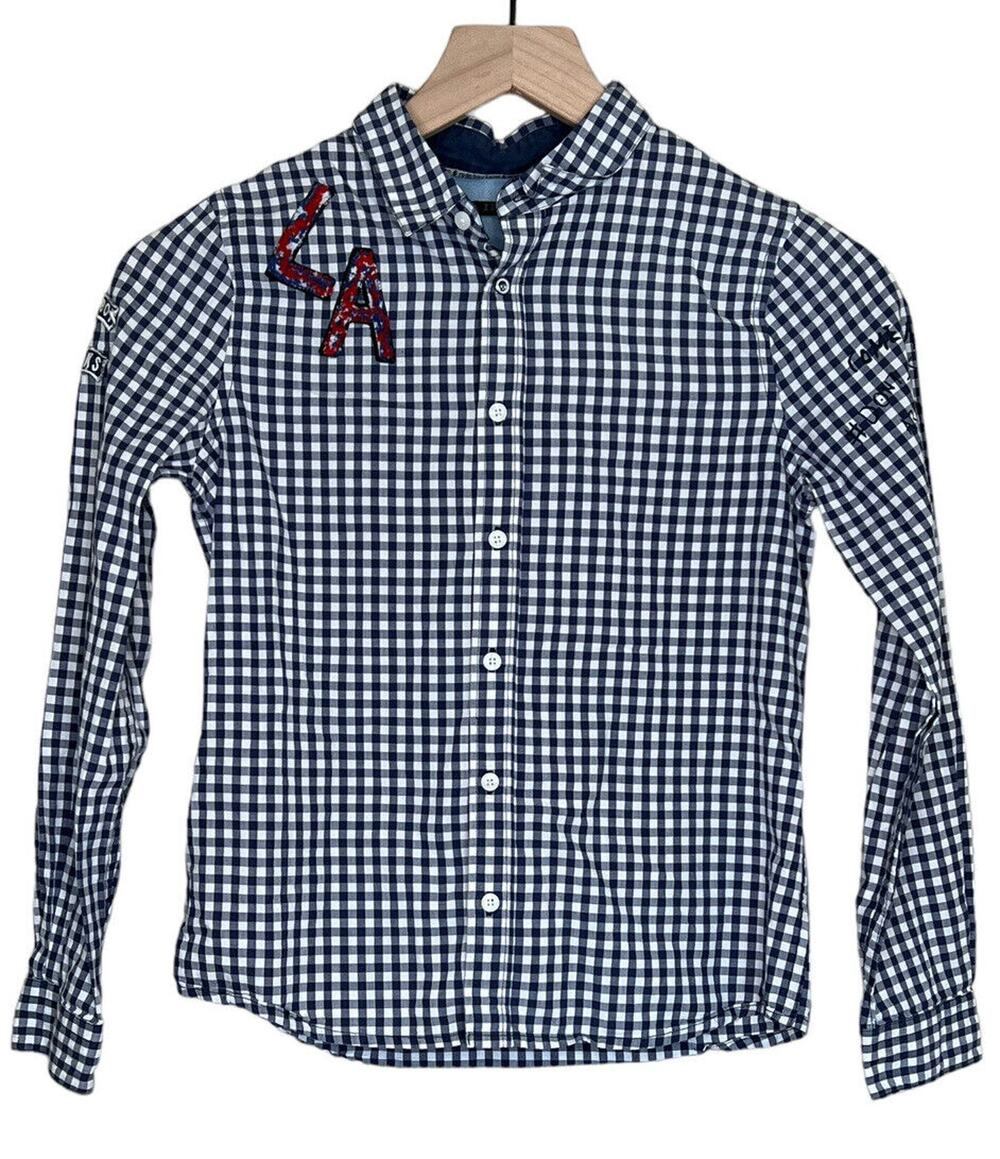 Ikks Rude Boy Button Down Shirt Skull Snap Gingham LA patch Size 10A 138 EUC